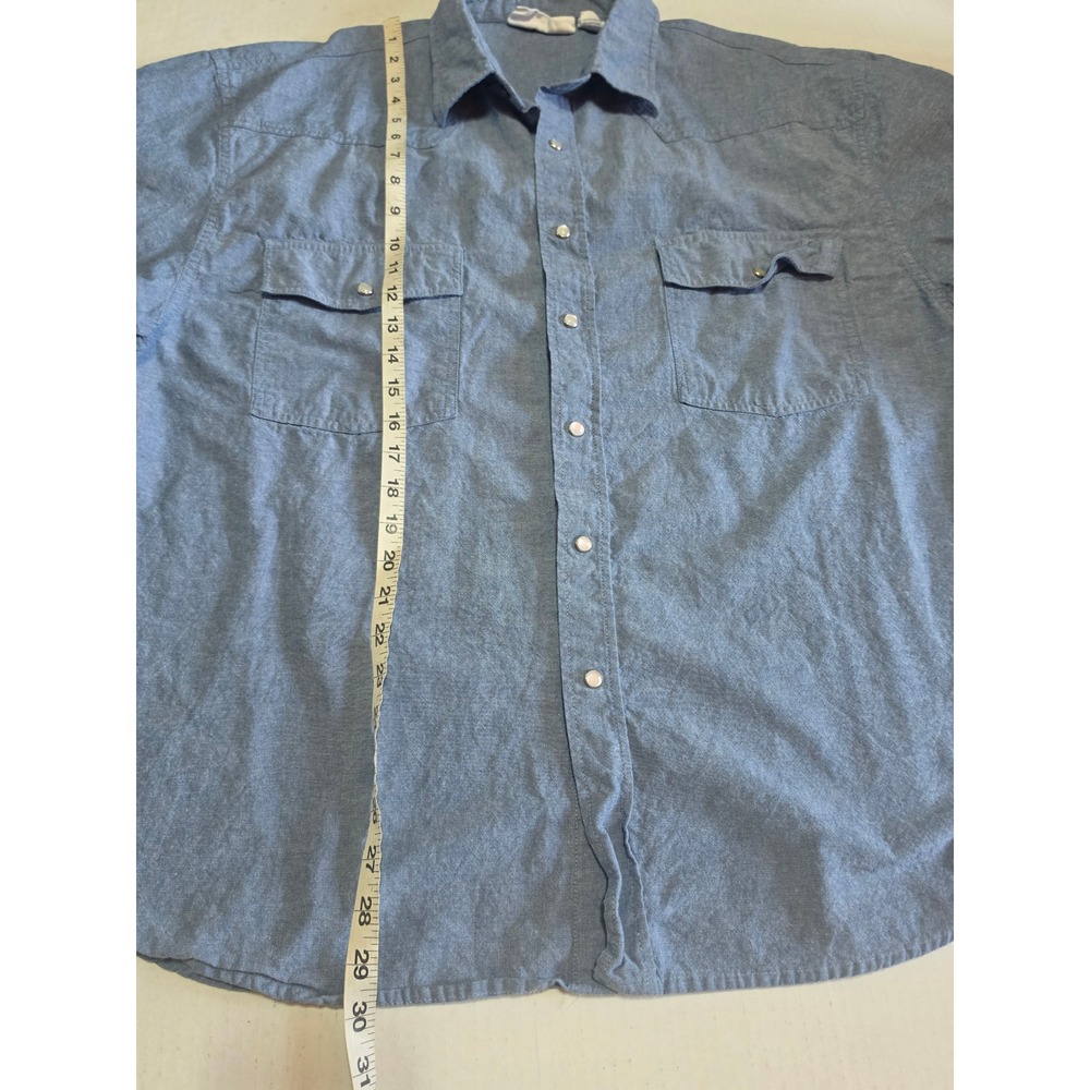 Real Work Wear Mens 2XL Blue Cotton Short Sleeve Pearl Snap Western Shirt